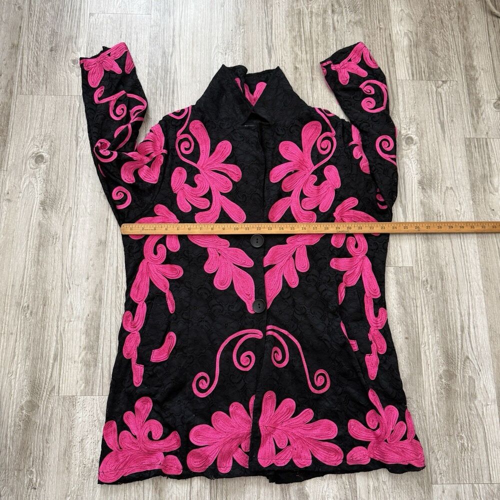 Damee Inc Lace Soutache Embroidered Jacket XL Black Pink Art to Wear Whimsigoth - Picture 5 of 5